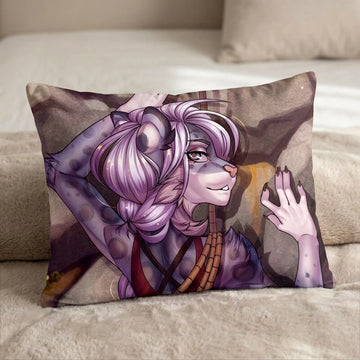 Darina the Leopard Female Head Pillow Cover back US standard pillow mockup