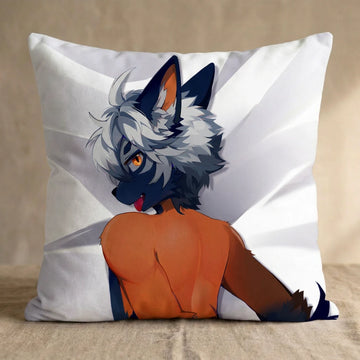 Draven the Orange and Black Fox Male Head Pillow Cover back square pillow mockup