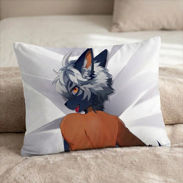 Draven the Orange and Black Fox Male Head Pillow Cover back US standard pillow mockup
