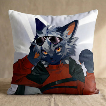 Draven the Orange and Black Fox Male Head Pillow Cover front square pillow mockup