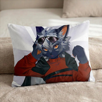 Draven the Orange and Black Fox Male Head Pillow Cover front US standard pillow mockup