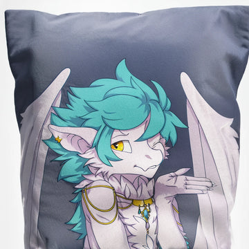 Elizar the Dragon Femboy Head Pillow Cover back square pillow mockup