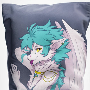 Elizar the Dragon Femboy Head Pillow Cover front square pillow mockup
