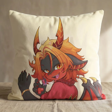 Ember the Flame Dragon Female Head Pillow Cover back square pillow mockup
