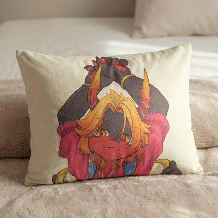 Ember the Flame Dragon Female Head Pillow Cover front US standard pillow mockup