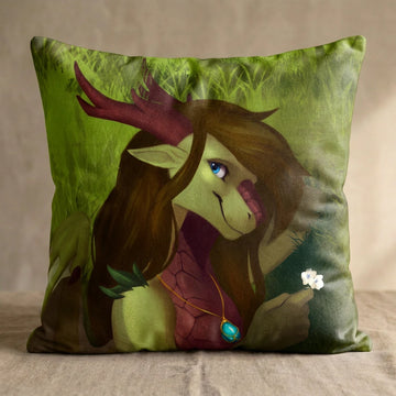 Emerald the Dragon Female Head Pillow Cover back square pillow mockup