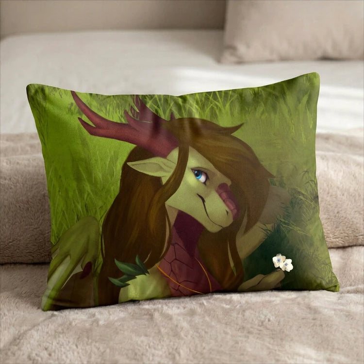 Emerald the Dragon Female Head Pillow Cover back US standard pillow mockup