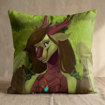 Emerald the Dragon Female Head Pillow Cover front square pillow mockup