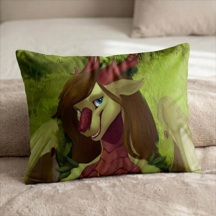 Emerald the Dragon Female Head Pillow Cover front US standard pillow mockup