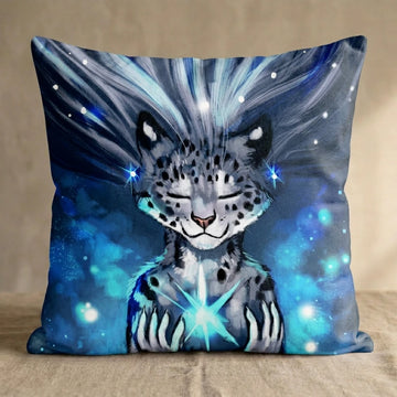 Equinix the Snow Leopard Female Head Pillow Cover front square pillow mockup