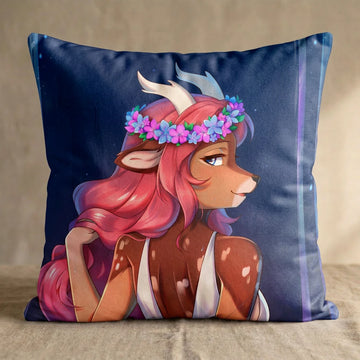 Fawn Deer Girl Female Head Pillow Cover back square pillow mockup