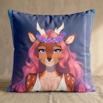 Fawn Deer Girl Female Head Pillow Cover front square pillow mockup