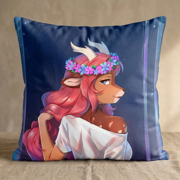Fawnelle the Deer Female Head Pillow Cover back square pillow mockup