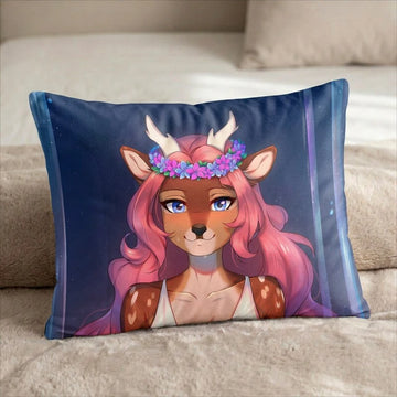 Fawnelle the Deer Female Head Pillow Cover front US standard pillow mockup