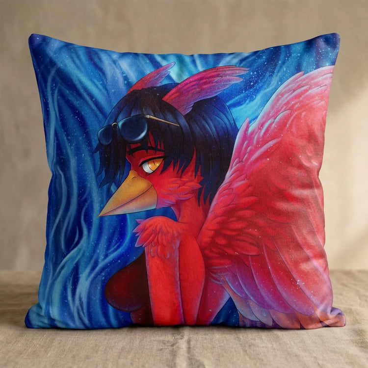Fenyx the Bird Female Head Pillow Cover back square pillow mockup