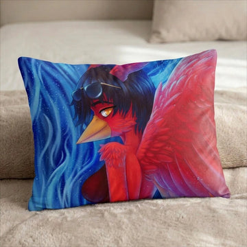 Fenyx the Bird Female Head Pillow Cover back US standard pillow mockup