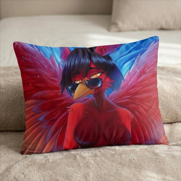 Fenyx the Bird Female Head Pillow Cover front US standard pillow mockup