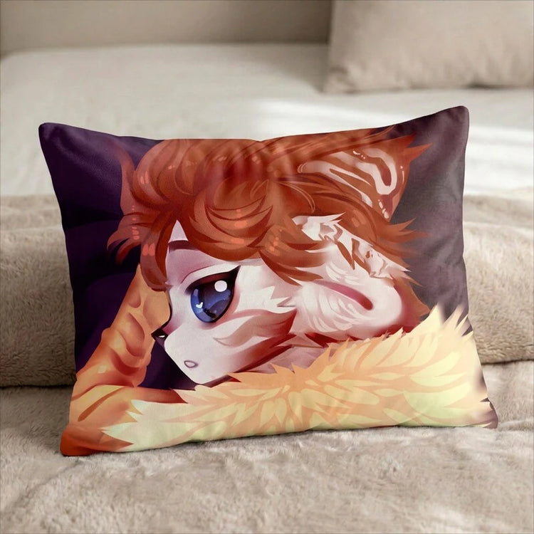 Fillona the Cat Male Head Pillow Cover back US standard pillow mockup