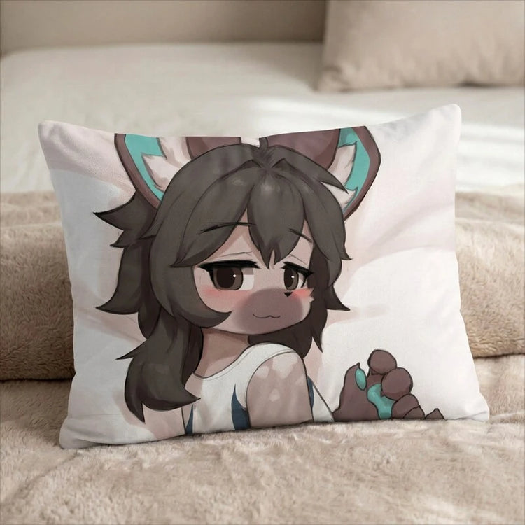 Finn the Hyena Male Head Pillow Cover back US standard pillow mockup