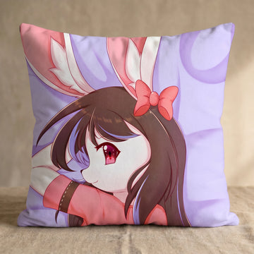 Fridolie the Bunny Female Head Pillow Cover back square pillow mockup