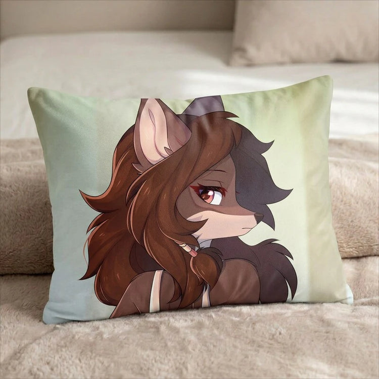 Fyra the Fox Female Head Pillow Cover back US standard pillow mockup
