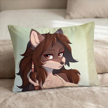 Fyra the Fox Female Head Pillow Cover front US standard pillow mockup