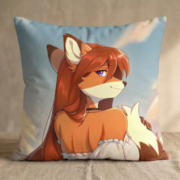 Heather the Orange Fox Female Head Pillow Cover back square pillow mockup
