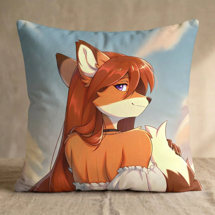 Heather the Orange Fox Female Head Pillow Cover back square pillow mockup
