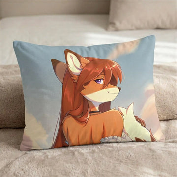 Heather the Orange Fox Female Head Pillow Cover back US standard pillow mockup