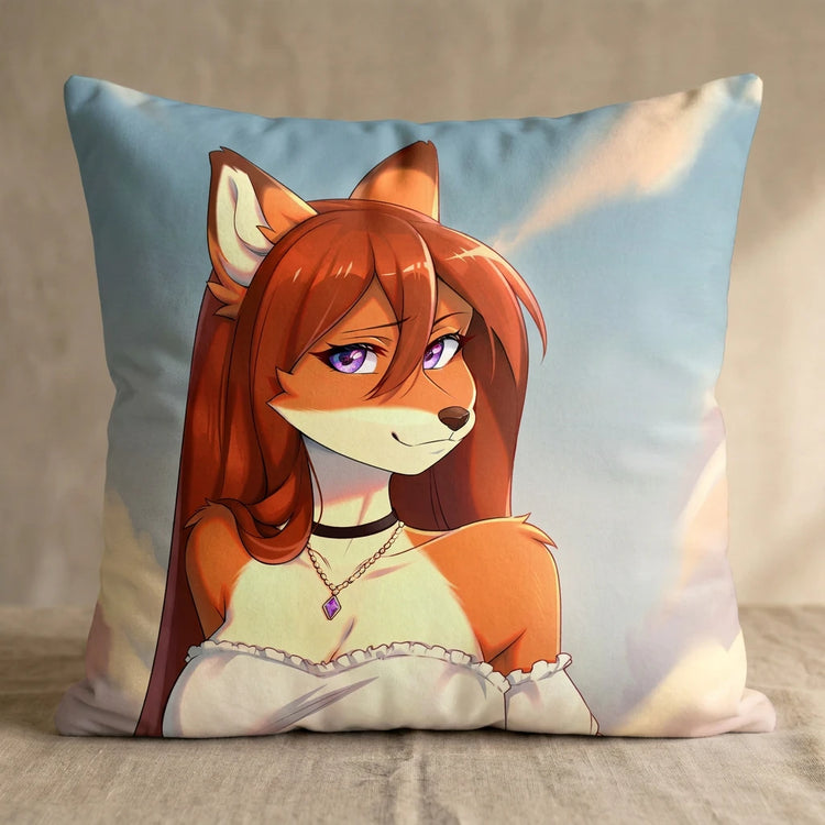 Heather the Orange Fox Female Head Pillow Cover front square pillow mockup