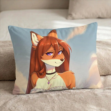 Heather the Orange Fox Female Head Pillow Cover front US standard pillow mockup