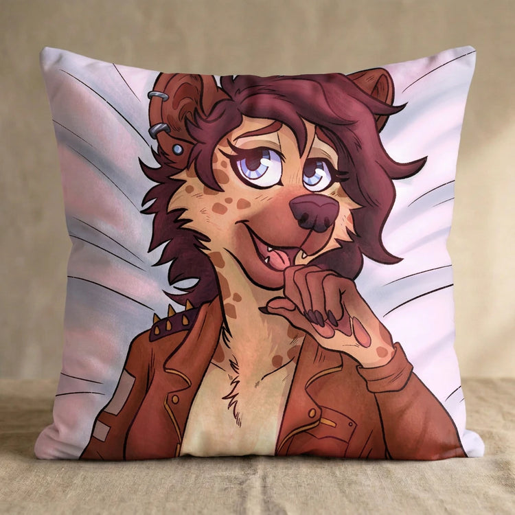 Hyena Female Head Pillow Cover back square pillow mockup