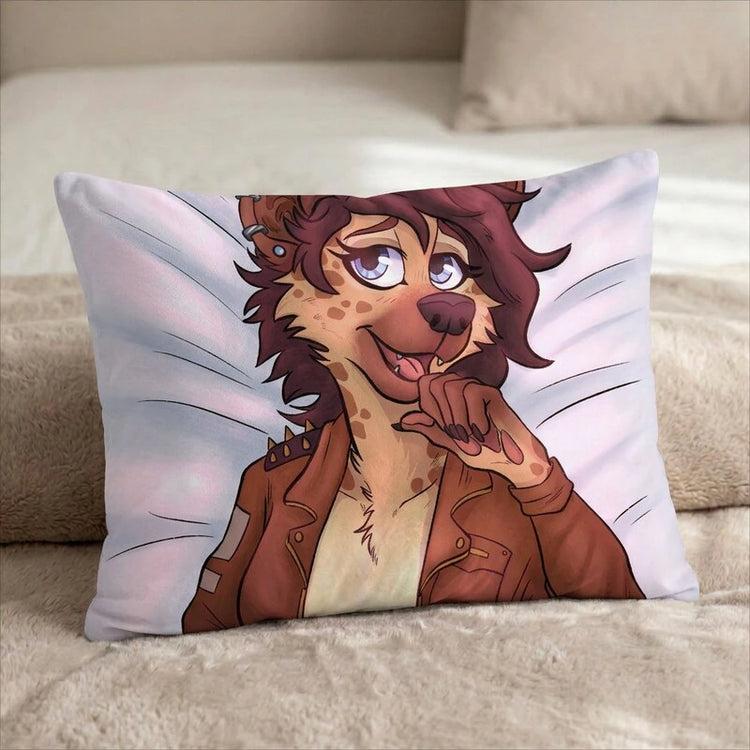 Hyena Female Head Pillow Cover back US standard pillow mockup
