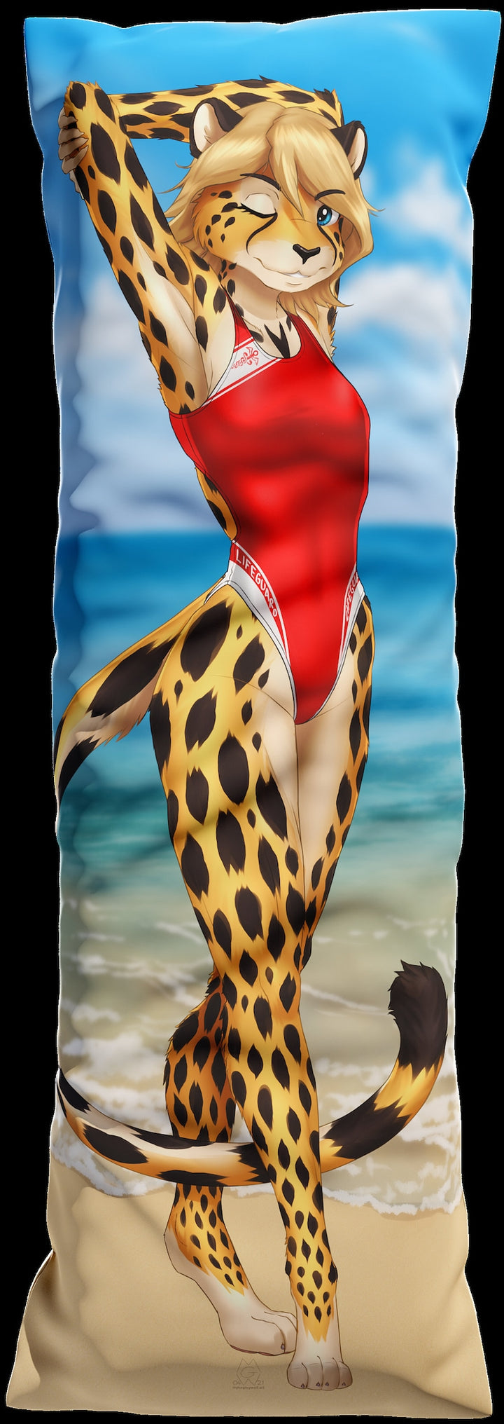 Daki Apricot - Art by MykeGreywolf - the lifeguard cheetah girl Dakimakura Furry Body Pillow Cover