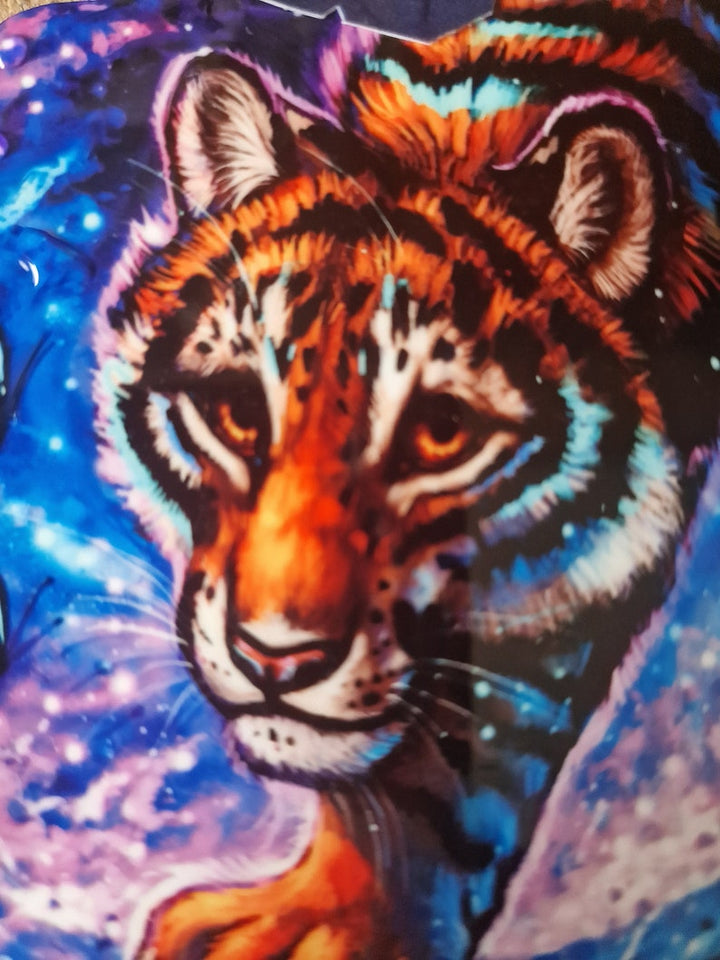 One Furry Art Cork Back Drink Coaster, Rainbow Tiger Sublimation Printed Coaster, Tiger Lover Gift, Tiger Illustration Coaster