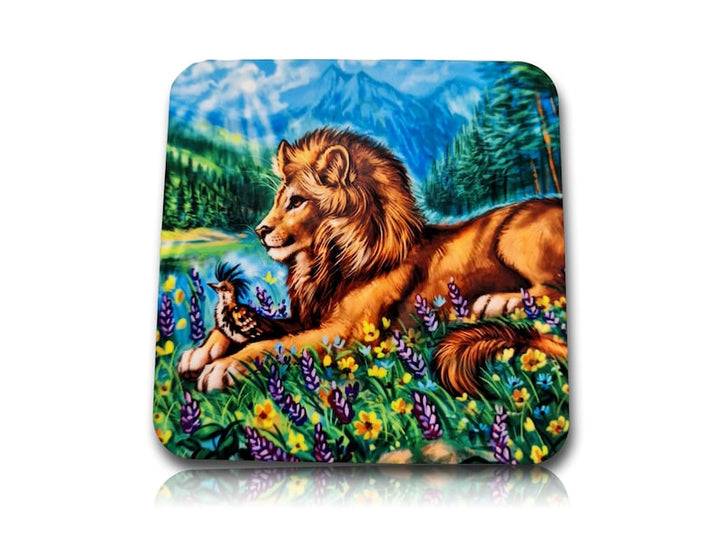 One Furry Art Cork drink Coaster Lion warming coffee to go Sublimation Printed Breakfast Tea Coffee Coaster by Flash White
