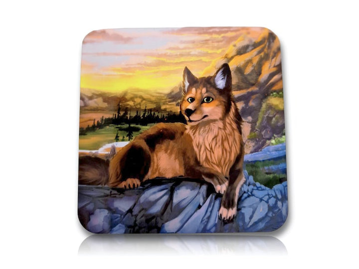 One Furry Art Cork Drink Coaster warming coffee to go by Ashami Shizuomi Sublimation Printed Breakfast Tea Coffee Coaster Mountain Wolf