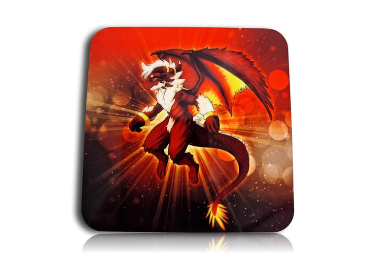One Furry Art Cork Drink Coaster, Red Dragon warming coffee to go by Leizhen Sublimation Printed Breakfast Tea Coffee Coaster