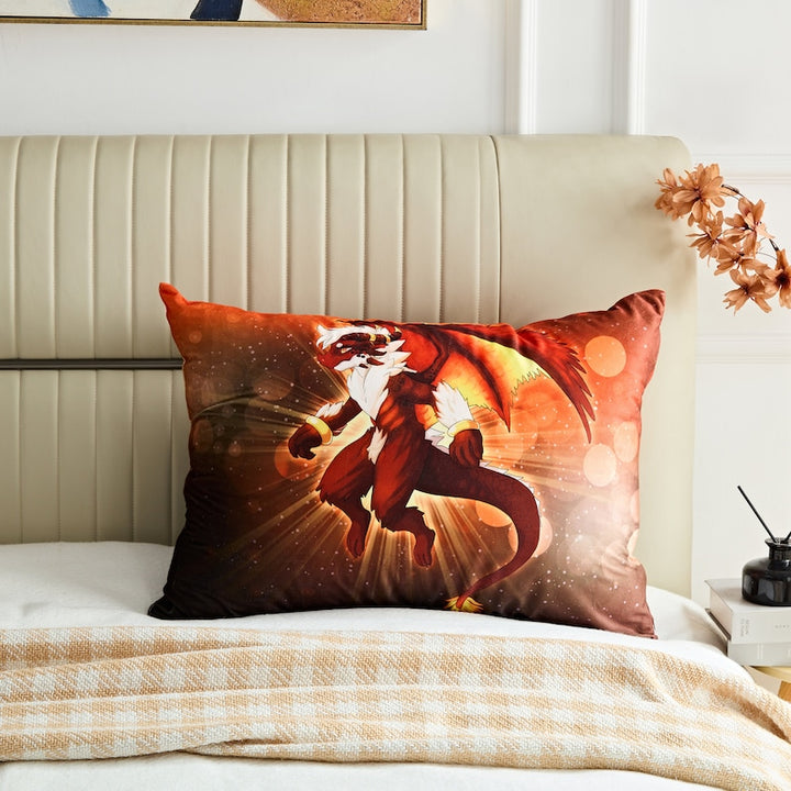 Furry Fire Dragon US Standard Pillow Cover for Bed, Soft Pillow Cover, Dragon Room Decor, Boys Room Decor, Art Pillow Case