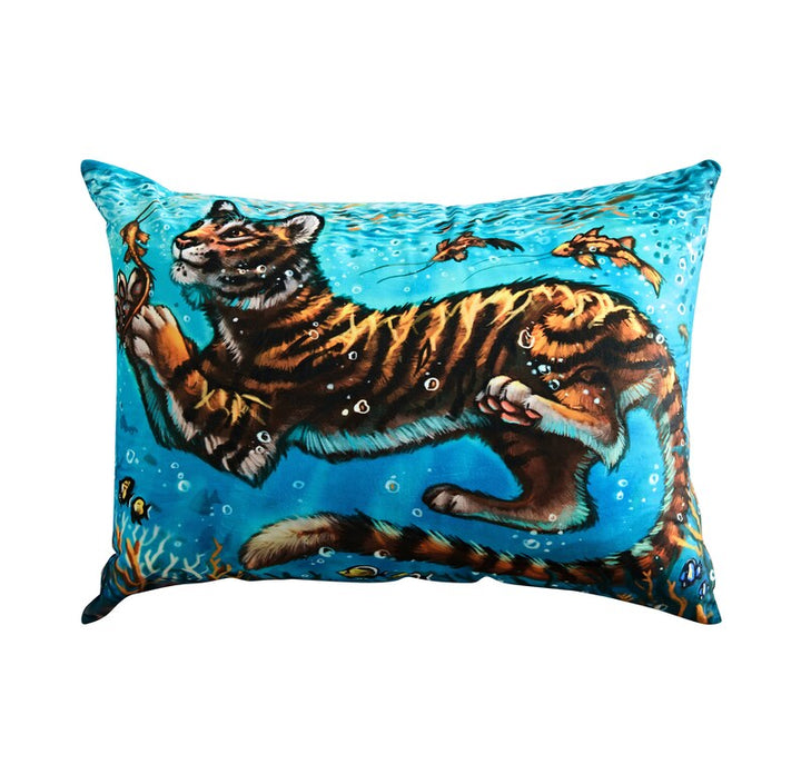 Tiger underwater Printed US Standard Furry Pillow Cover for Bed, Animal Throw Pillow, Safari Nursery Decor, Jungle Nursery Decor,