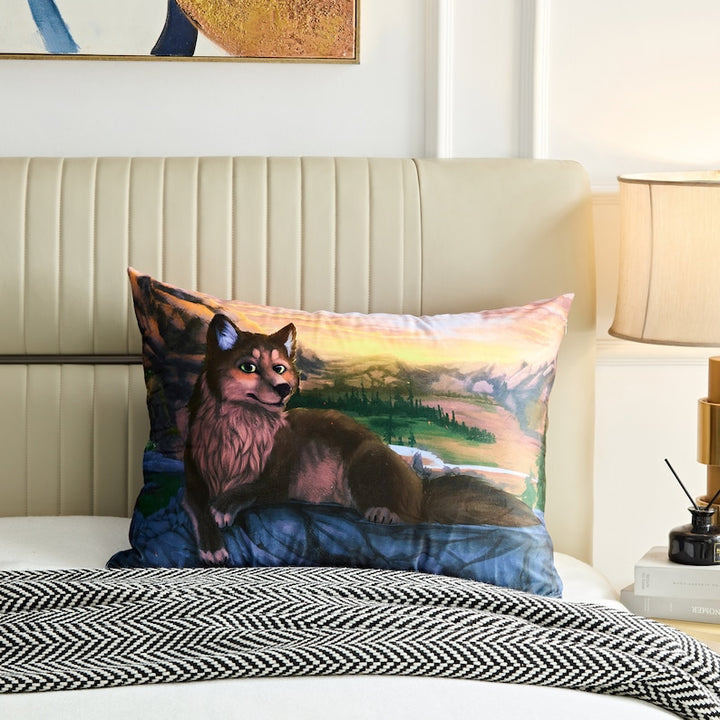Wolf Printed US Standard Furry Pillow Cover for Bed, Throw Pillow Cover, Aesthetic Pillow, Soft Pillow Cover, Artwork Pillow Cover