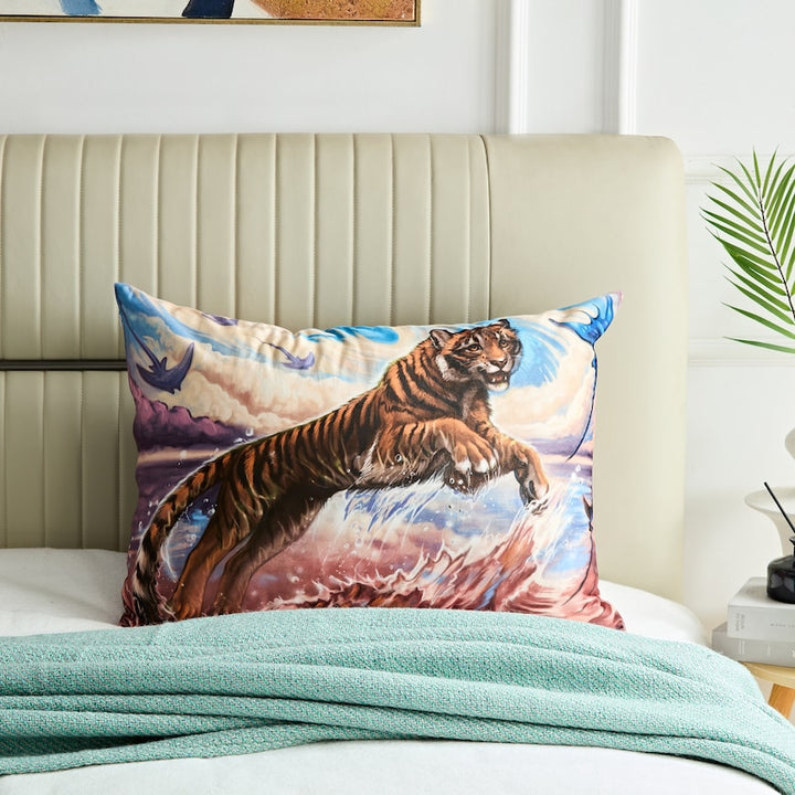 Tiger Printed US Standard Furry Pillow Cover for Bed, Jungle Nursery Decor, Children Room Decor, Jungle Art Pillow, Unique Nursery Decor