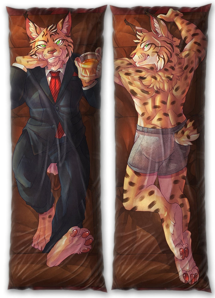 Daki Clawson Ruggiero - Art by Ram the Dragon - the male Lynx suit wearing crime Boss Dakimakura Furry Body Pillow Cover