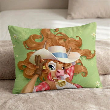 Jesse the Cow Female Head Pillow Cover front US standard pillow mockup