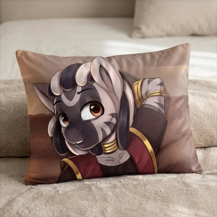 Kizya the Zebra Male Head Pillow Cover front US standard pillow mockup
