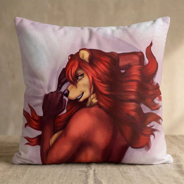 Leila the Bear Female Head Pillow Cover back square pillow mockup