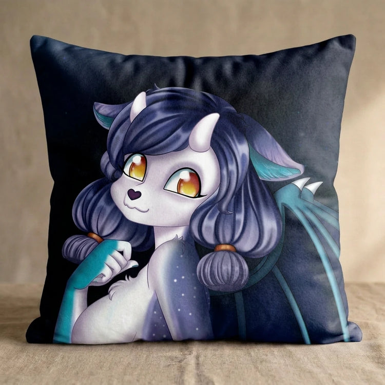 Lia Lamatt the White and Purple Bat Dragon Female Head Pillow Cover back square pillow mockup