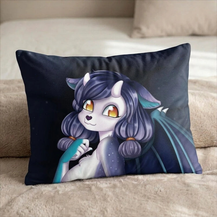 Lia Lamatt the White and Purple Bat Dragon Female Head Pillow Cover back US standard pillow mockup