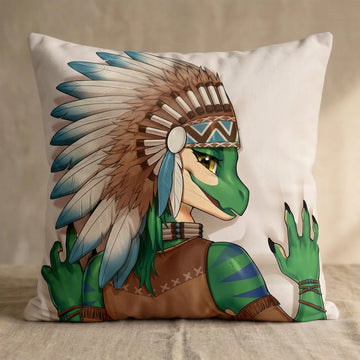 Lirana the green Raptor Female Head Pillow Cover back square pillow mockup