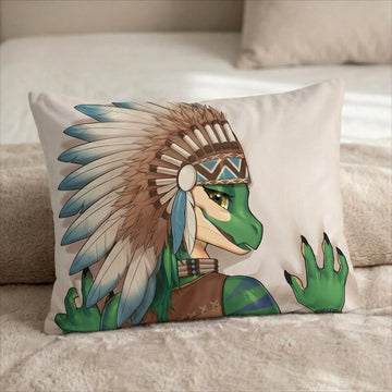 Lirana the green Raptor Female Head Pillow Cover back US standard pillow mockup